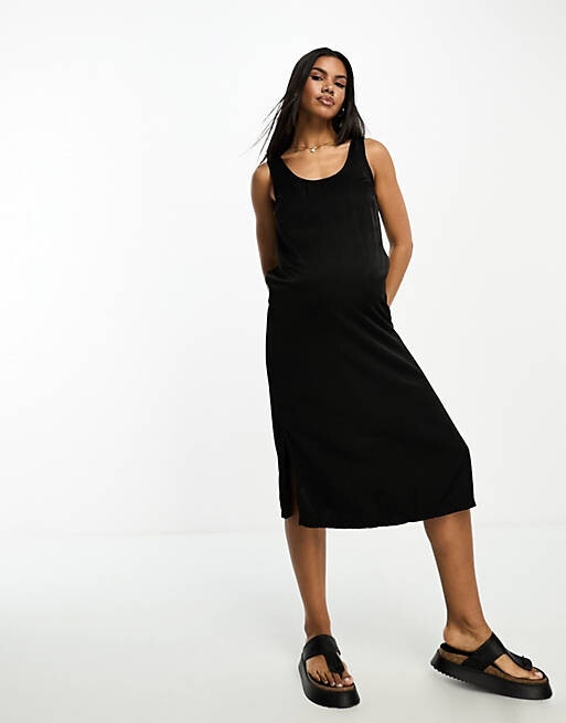 

Черное атласное платье миди Mamalicious Maternity, Черный