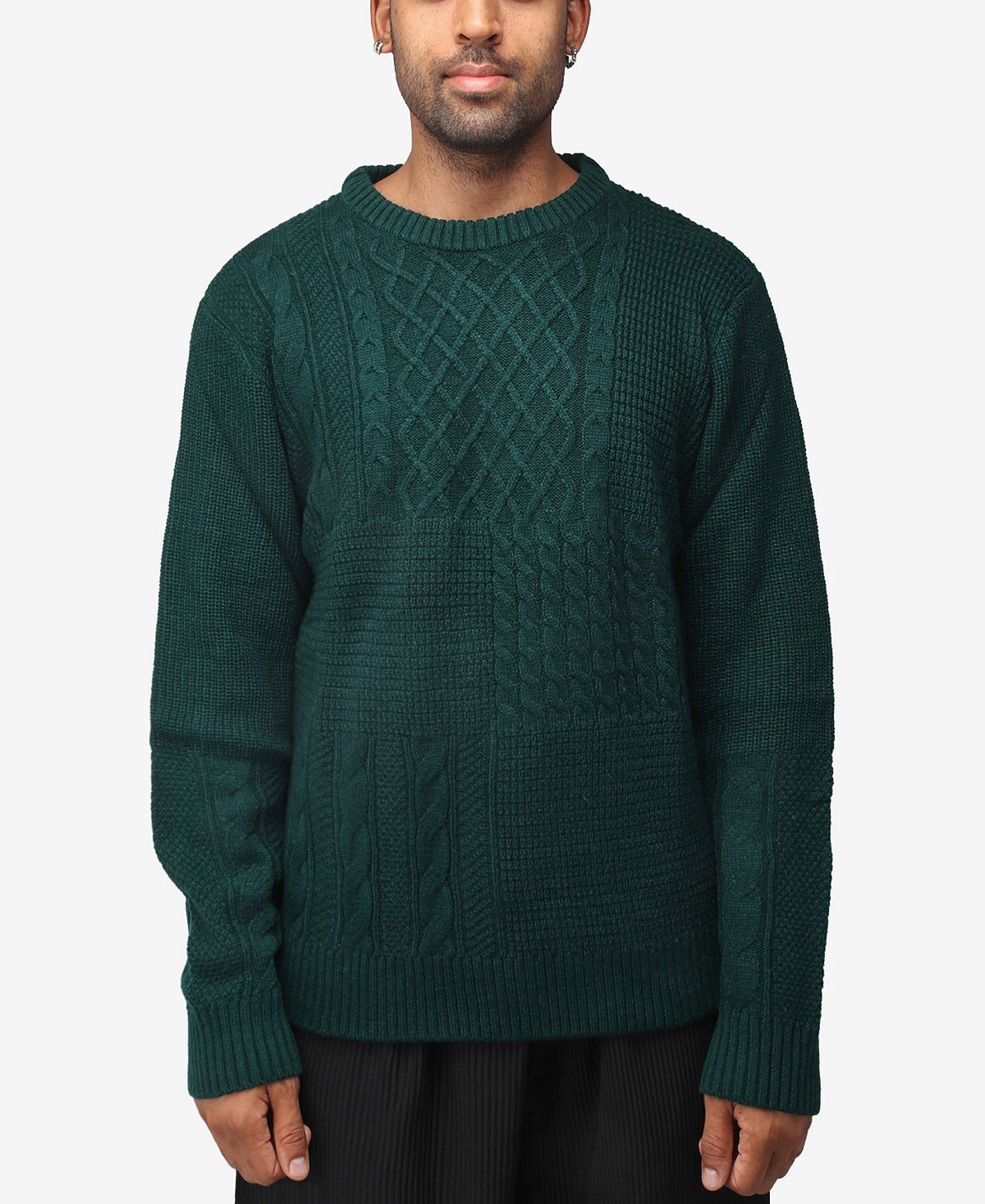 Мужской свитер разной фактуры с круглым вырезом X-Ray пуловер с круглым вырезом xxl зеленый