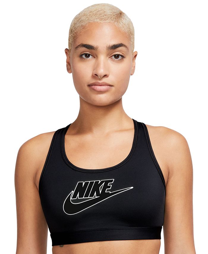 цена Женский спортивный бюстгальтер с мягкой подкладкой средней поддержки и логотипом Swoosh Nike, черный