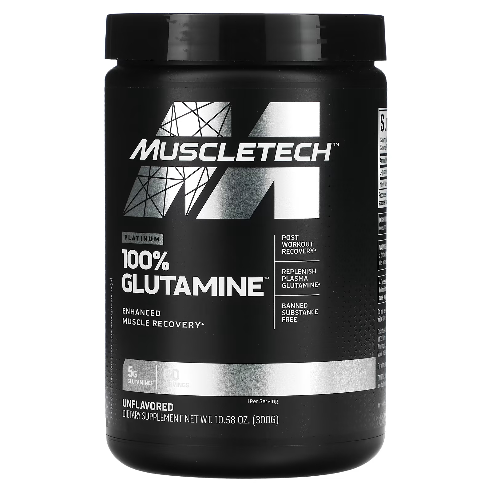 MuscleTech Platinum 100% глутамин без вкуса, 10,58 унций (300 г)