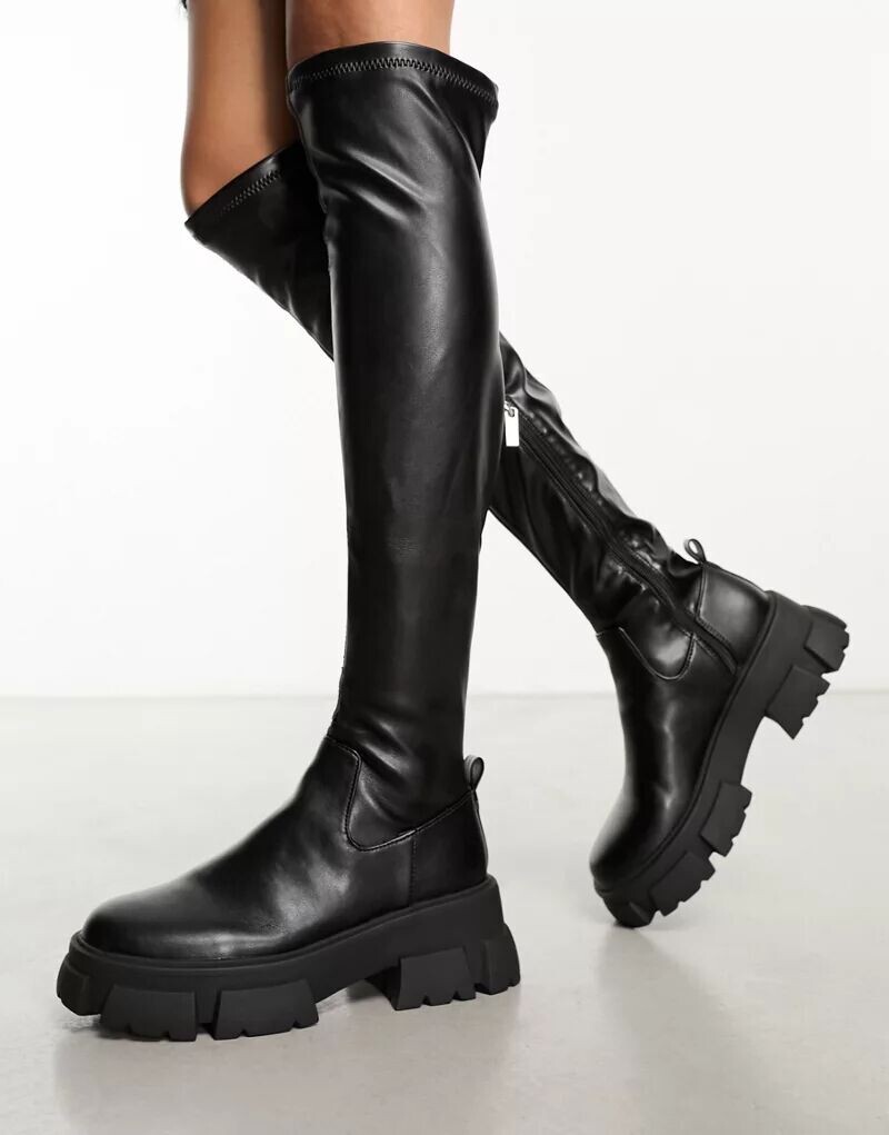 

Черные ботфорты из искусственной кожи Steve Madden Riveredge