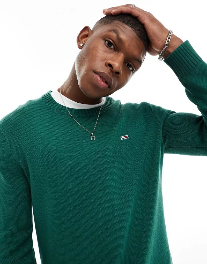 

Зеленый тонкий свитер с круглым вырезом Tommy Jeans Essentials