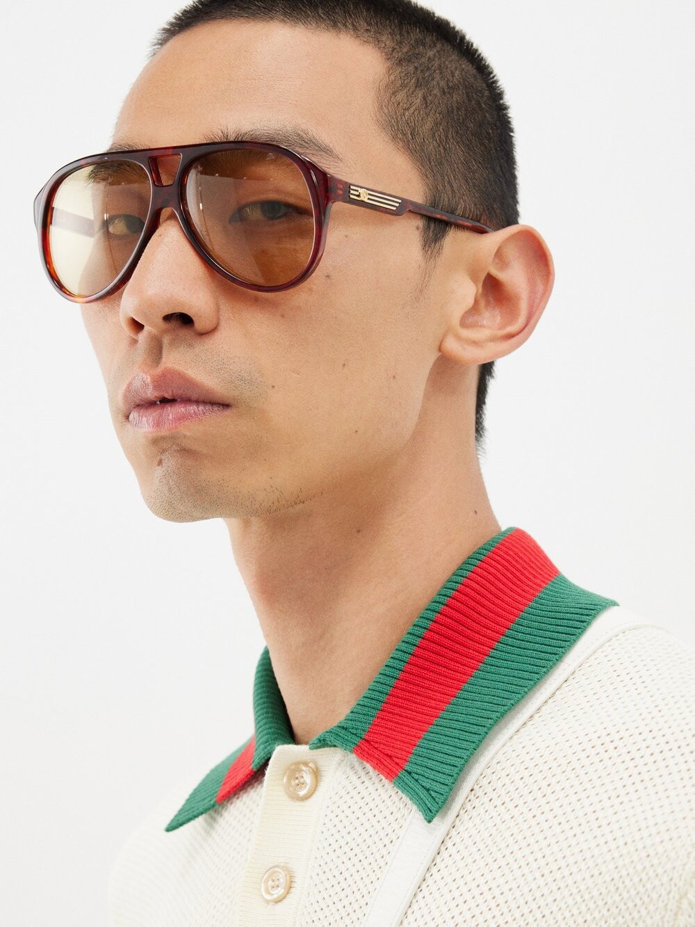 

Солнцезащитные очки-авиаторы черепаховой расцветки из ацетата Gucci, коричневый