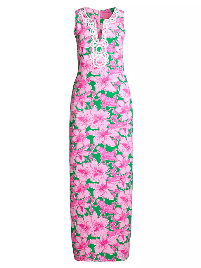 Платье макси без рукавов с цветочным принтом Elliotta Lilly Pulitzer, цвет kelly green pink