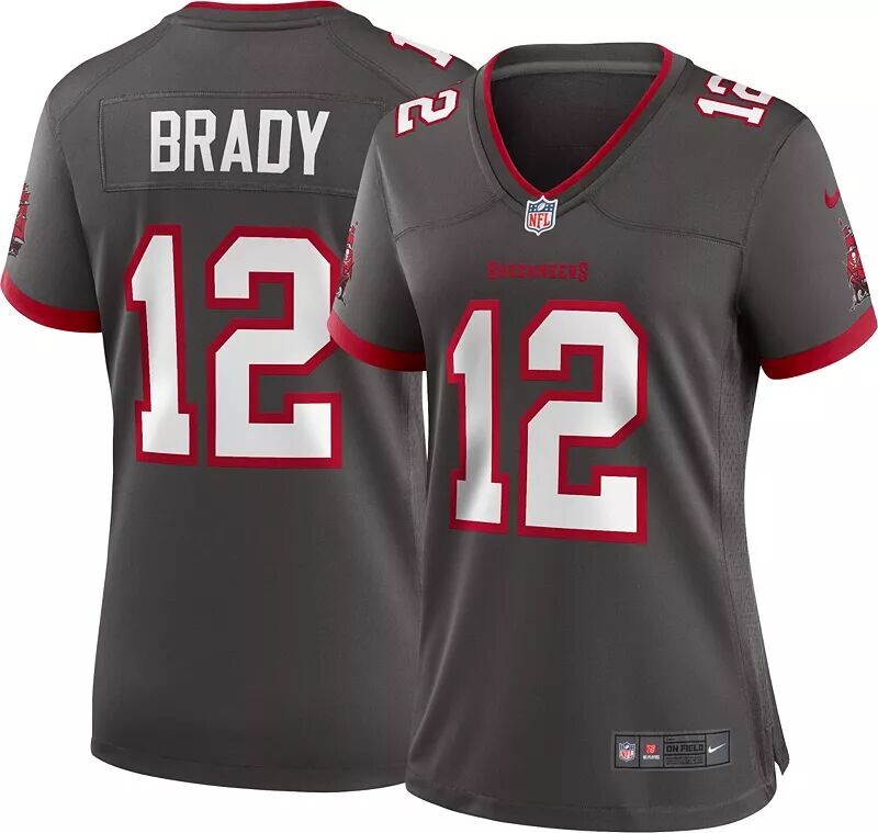 

Женская футболка Nike Tampa Bay Buccaneers Tom Brady #12 Pewter Game