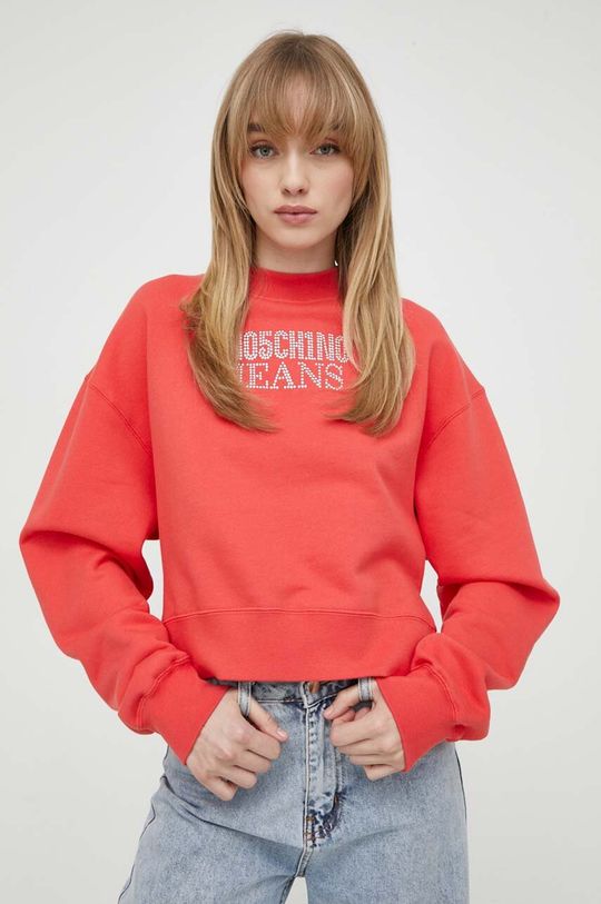 Хлопковая толстовка Moschino Jeans, красный хлопковая футболка moschino jeans розовый