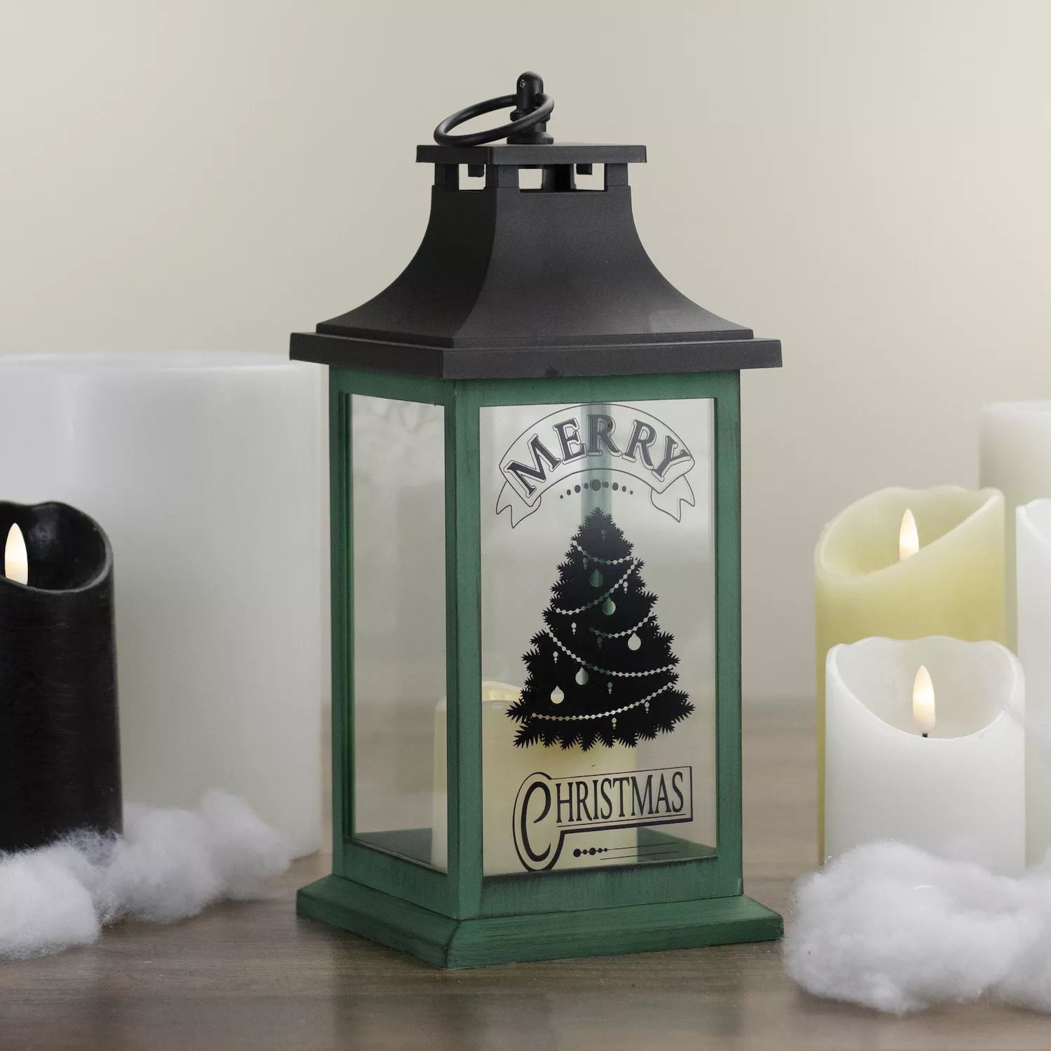 12-дюймовая зелено-черная светодиодная свеча с настольным фонарем в виде рождественской елки с праздником рождества