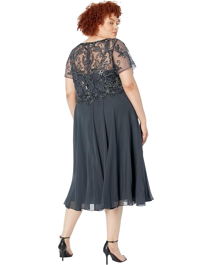 Платье XSCAPE Plus Size Midi Chiffon Skirt Bead Top, угольный hanezza plus size chiffon lined bluz