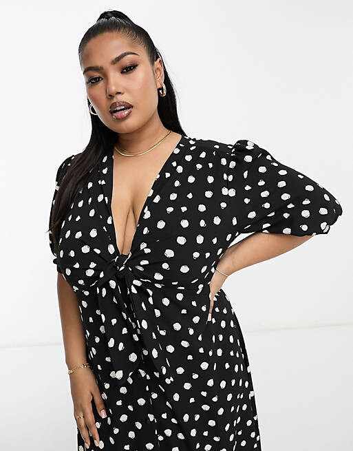 

Платье миди с размытым точечным принтом ASOS DESIGN Curve