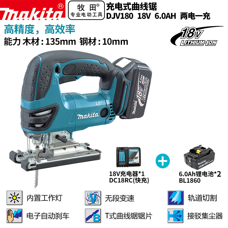 Пила проволочная Makita DJV180 + два аккумулятора 18V/6.0Ah, зарядное устройство