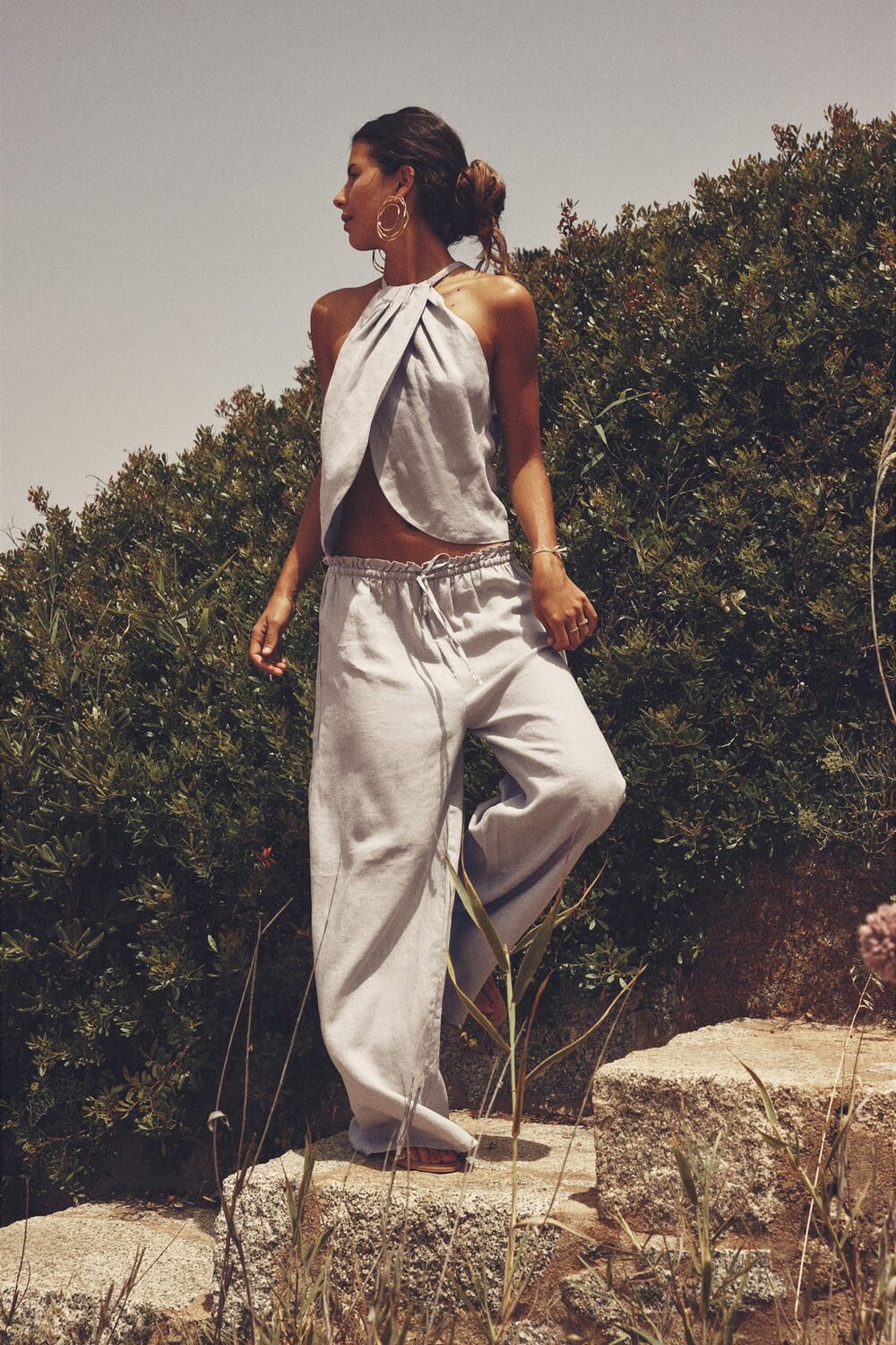 

Брюки палазцо льняные ZARA, серый