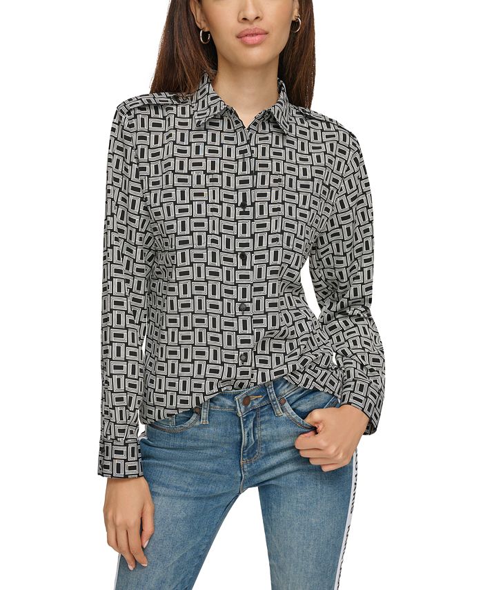 Женская рубашка в деловом стиле с монограммой KARL LAGERFELD PARIS, черный