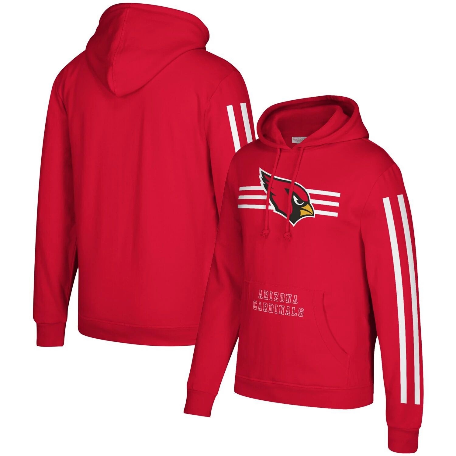 

Мужской пуловер с капюшоном с тремя полосками Mitchell & Ness Cardinal Arizona Cardinals