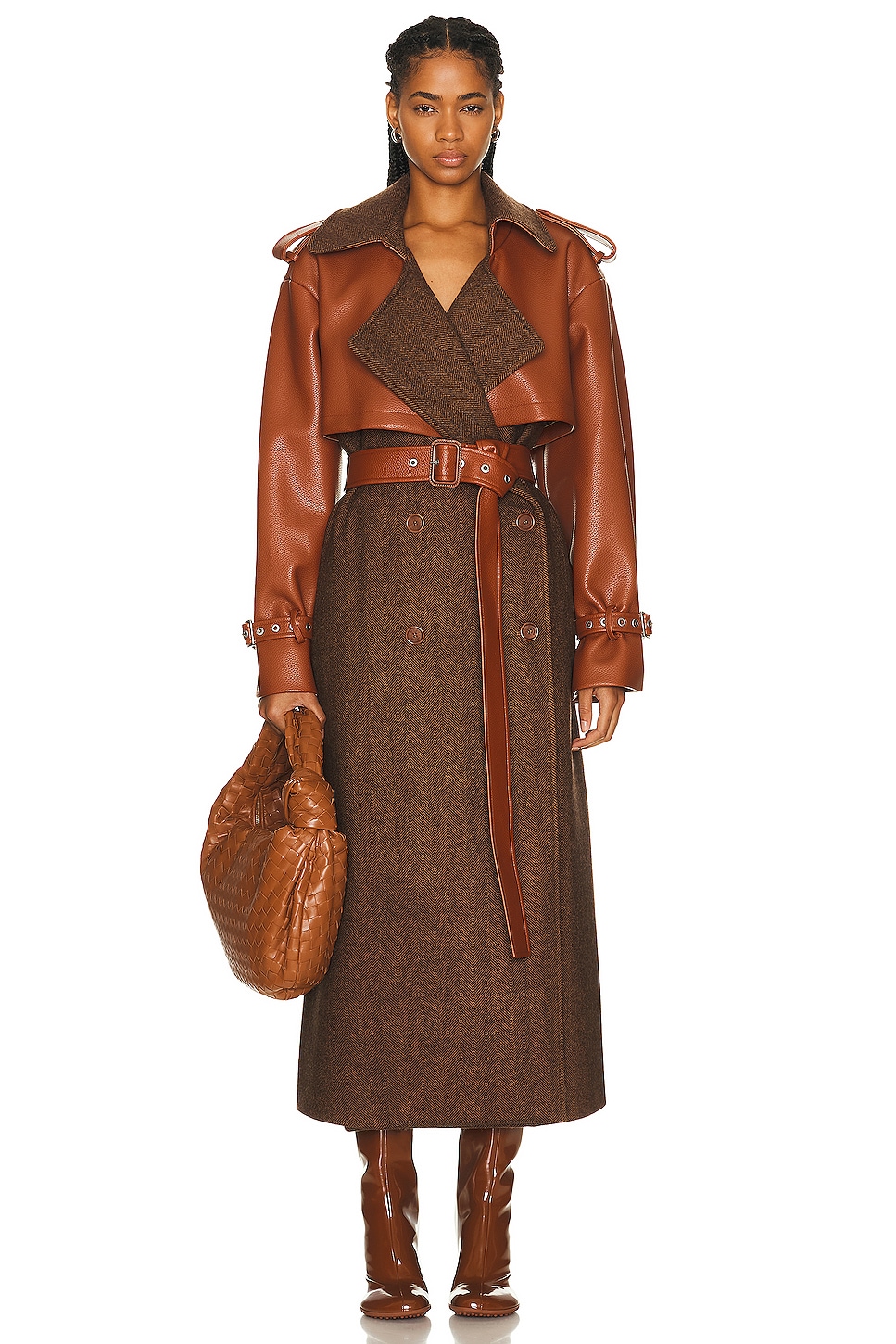 Пальто Simkhai Doni Faux Leather Combo Trench, цвет Beige Herringbone Multi
