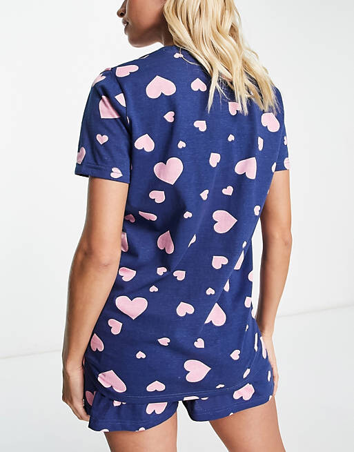 

Короткая пижама с сердцем Threadbare Maternity в темно-синем и розовом цветах