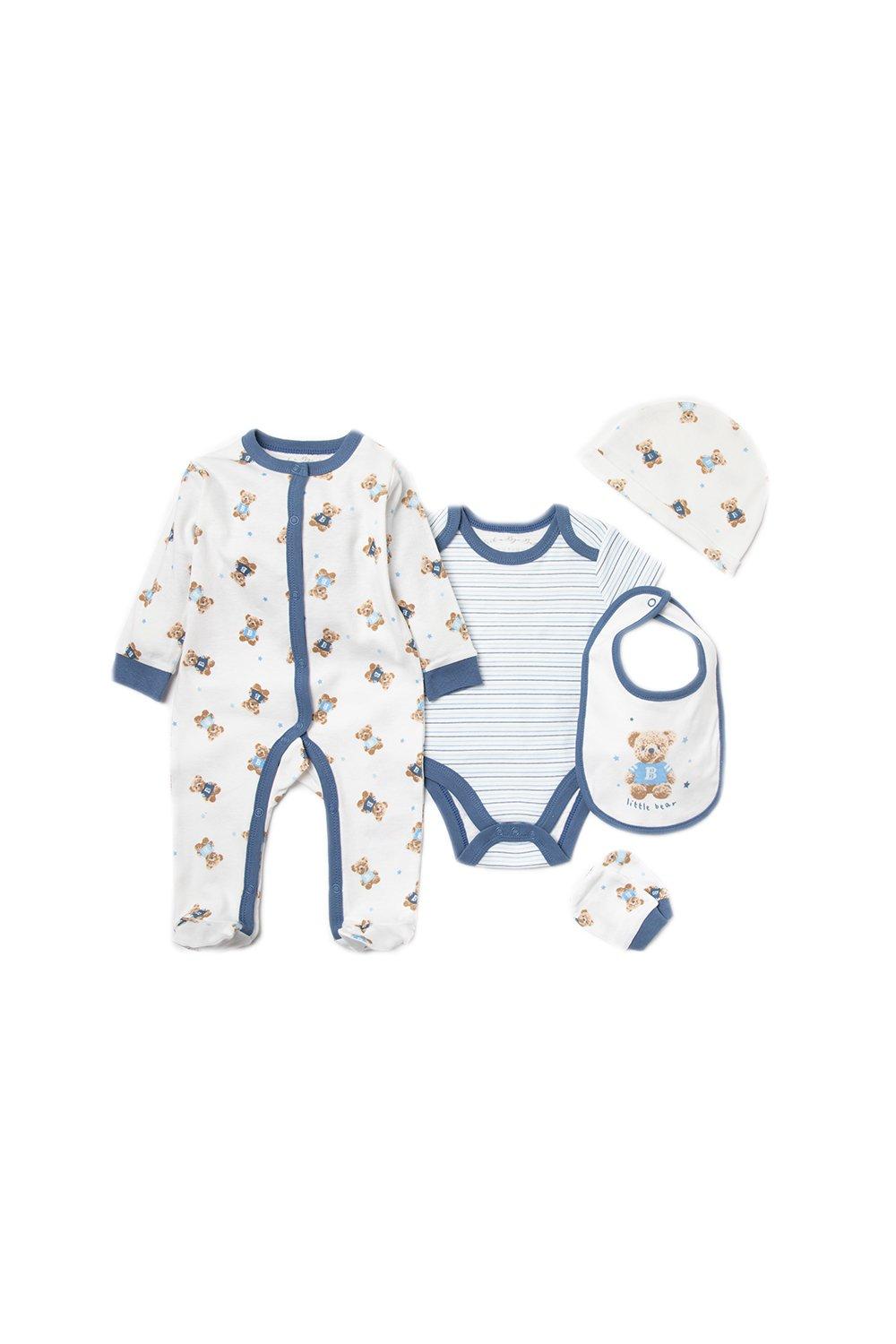 Хлопковый подарочный набор из 6 предметов с принтом медведя для ребенка Rock a Bye Baby, синий платье baby a в полоску размер 5 лет голубой