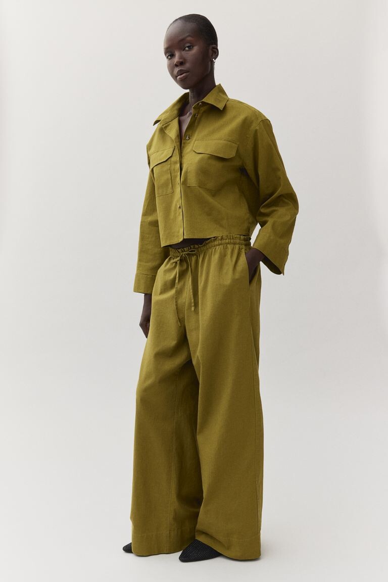 

Широкие брюки из смеси льна H&M, зеленый