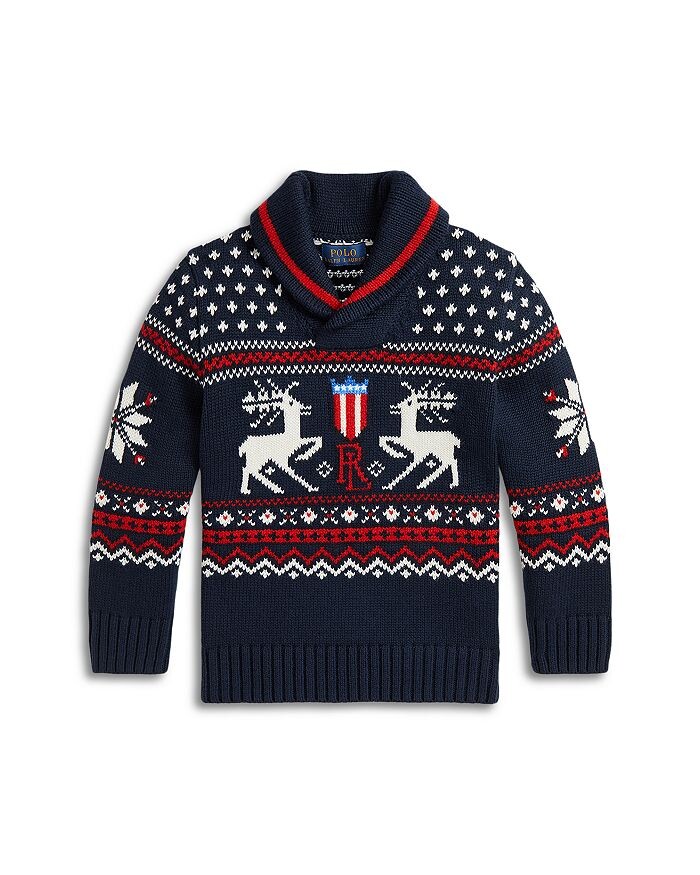 

Свитер с отложным воротником из смесового хлопка с оленями Polo Ralph Lauren для мальчиков — Little Kid, Big Kid, синий