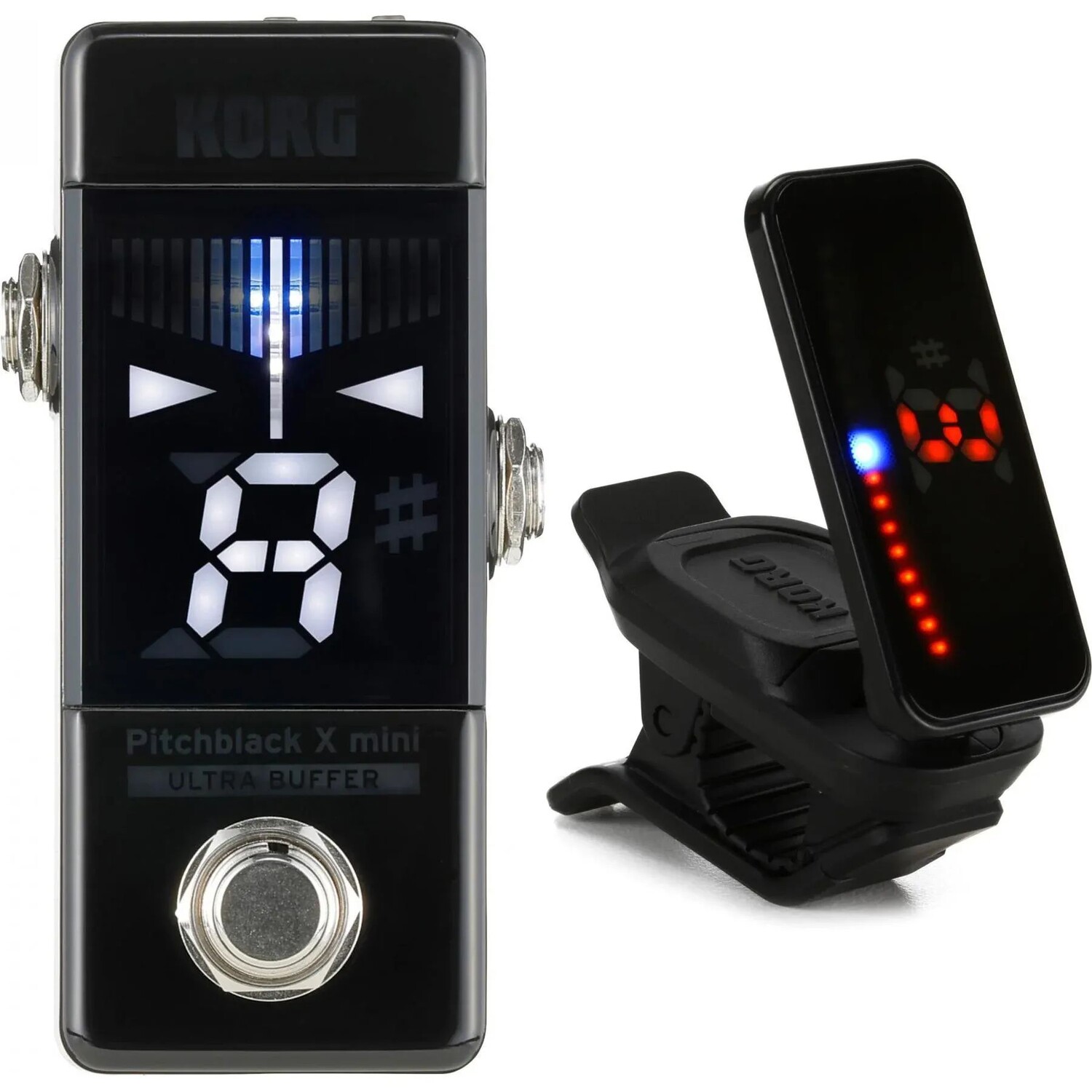 

Пользовательский педальный тюнер Korg Pitchblack X Mini и накладной тюнер Pitchclip 2 Plus