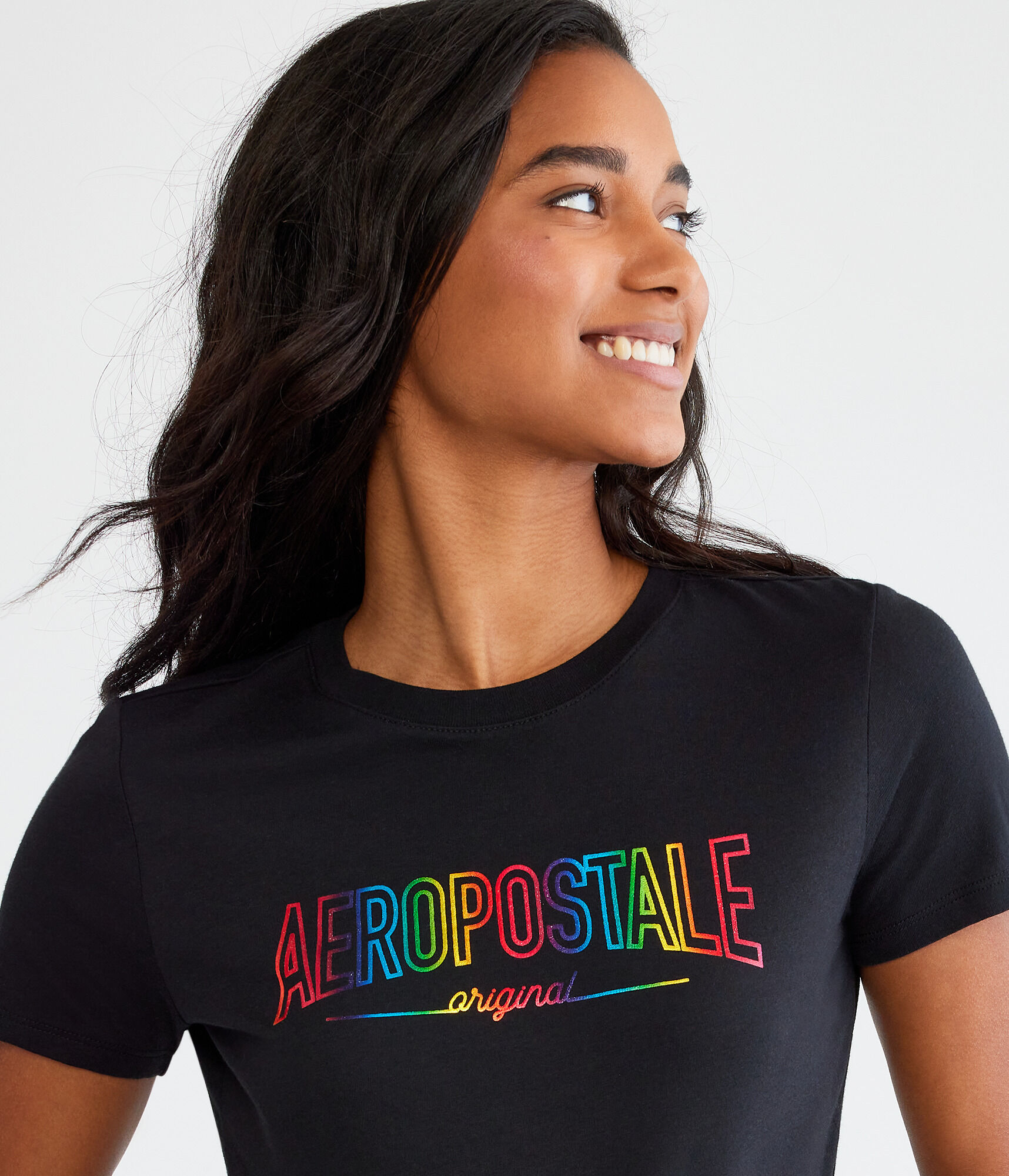 Футболка из фольги с рисунком Rainbow Pride Aeropostale, черный футболка replenishment rainbow из фольги для девочек adidas белый