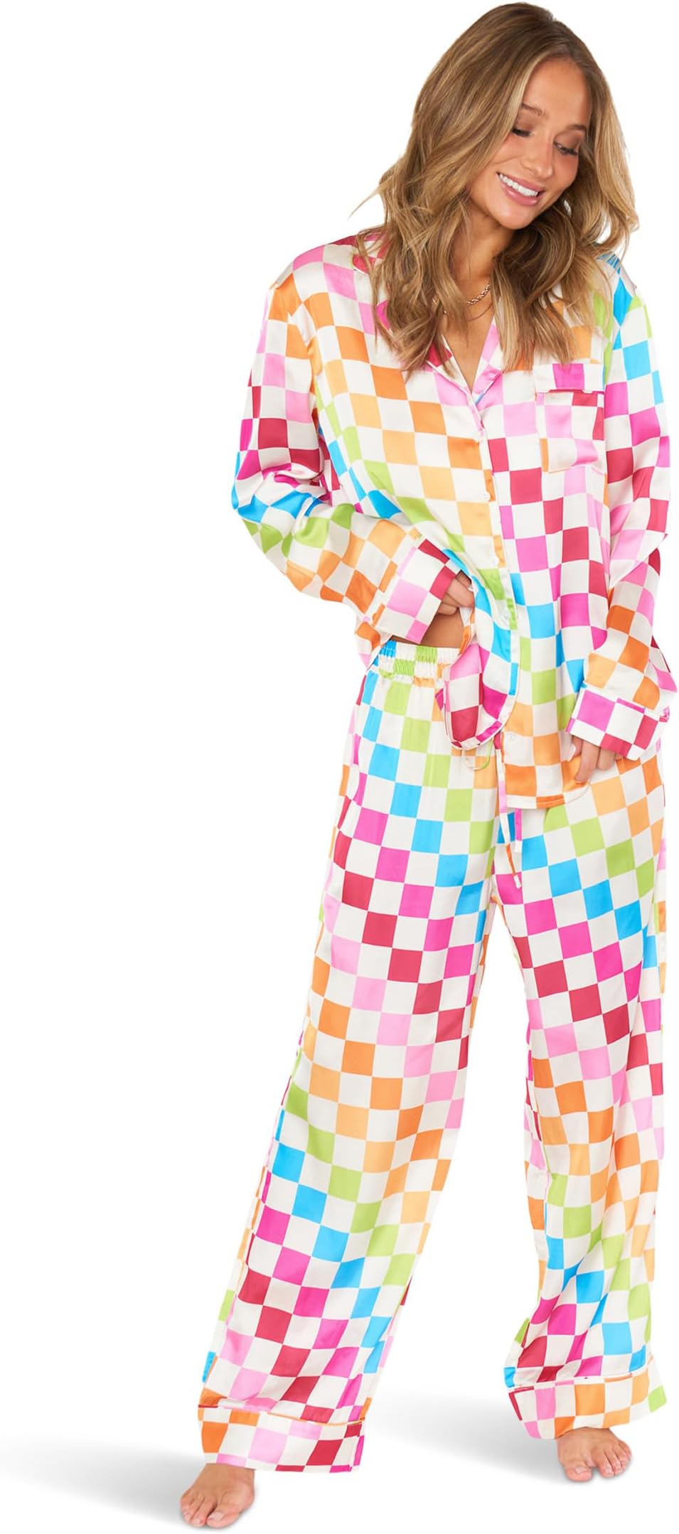 Классический пижамный комплект Show Me Your Mumu, цвет Multi Checker Silky
