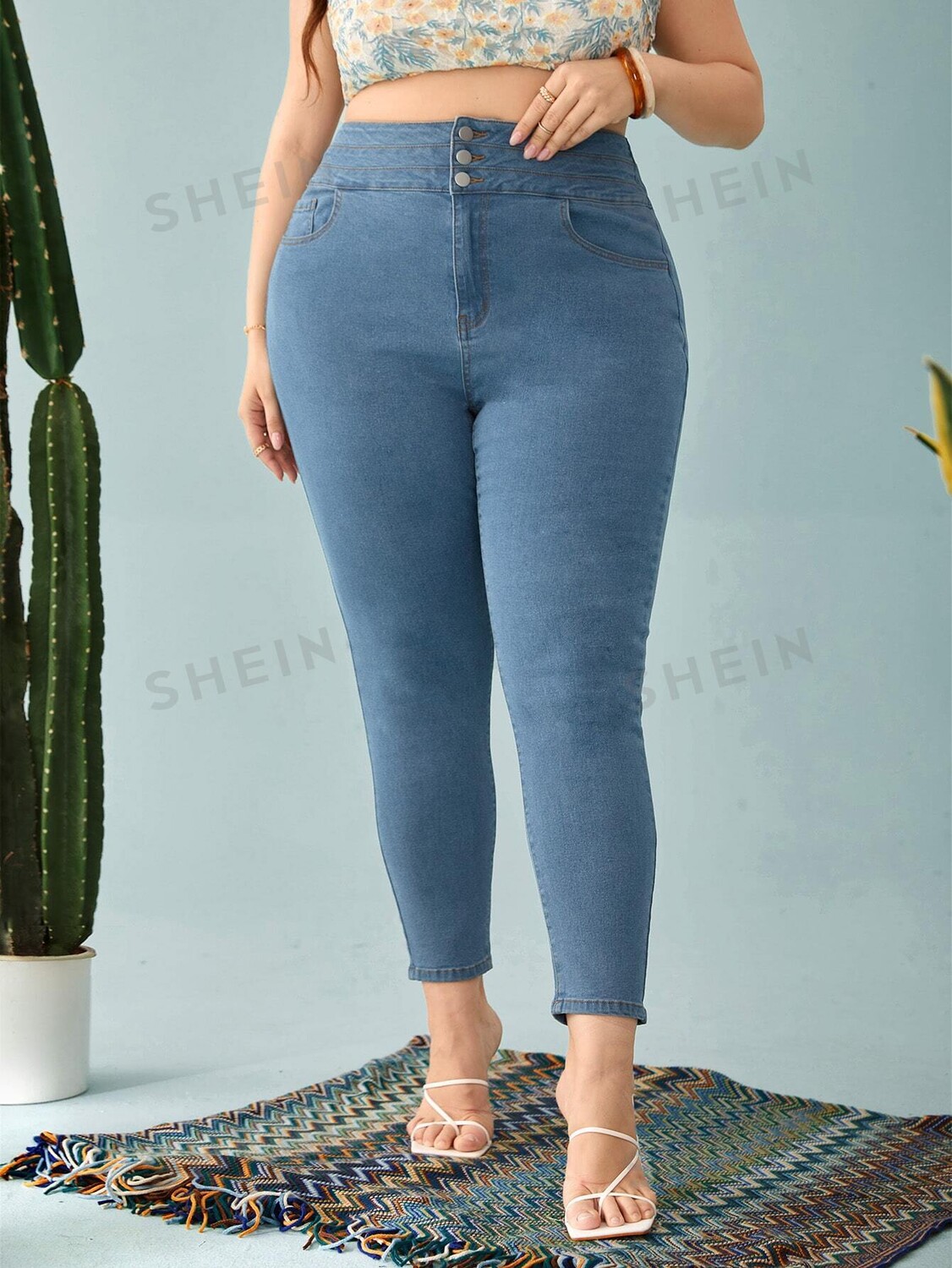 

Джинсы скинни Frenchy Plus диагональная сумка Shein, светло-голубой