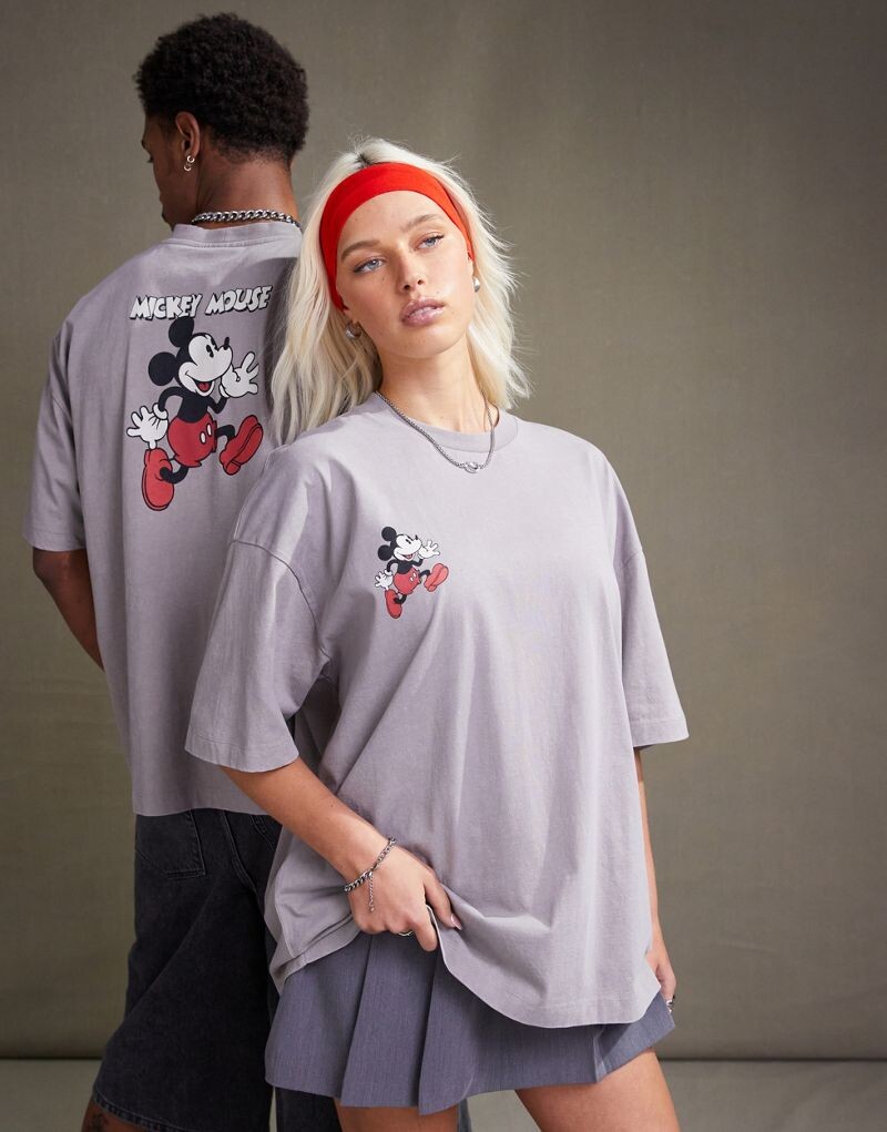 

Коричневая футболка оверсайз унисекс ASOS DESIGN Disney с изображением Микки Мауса