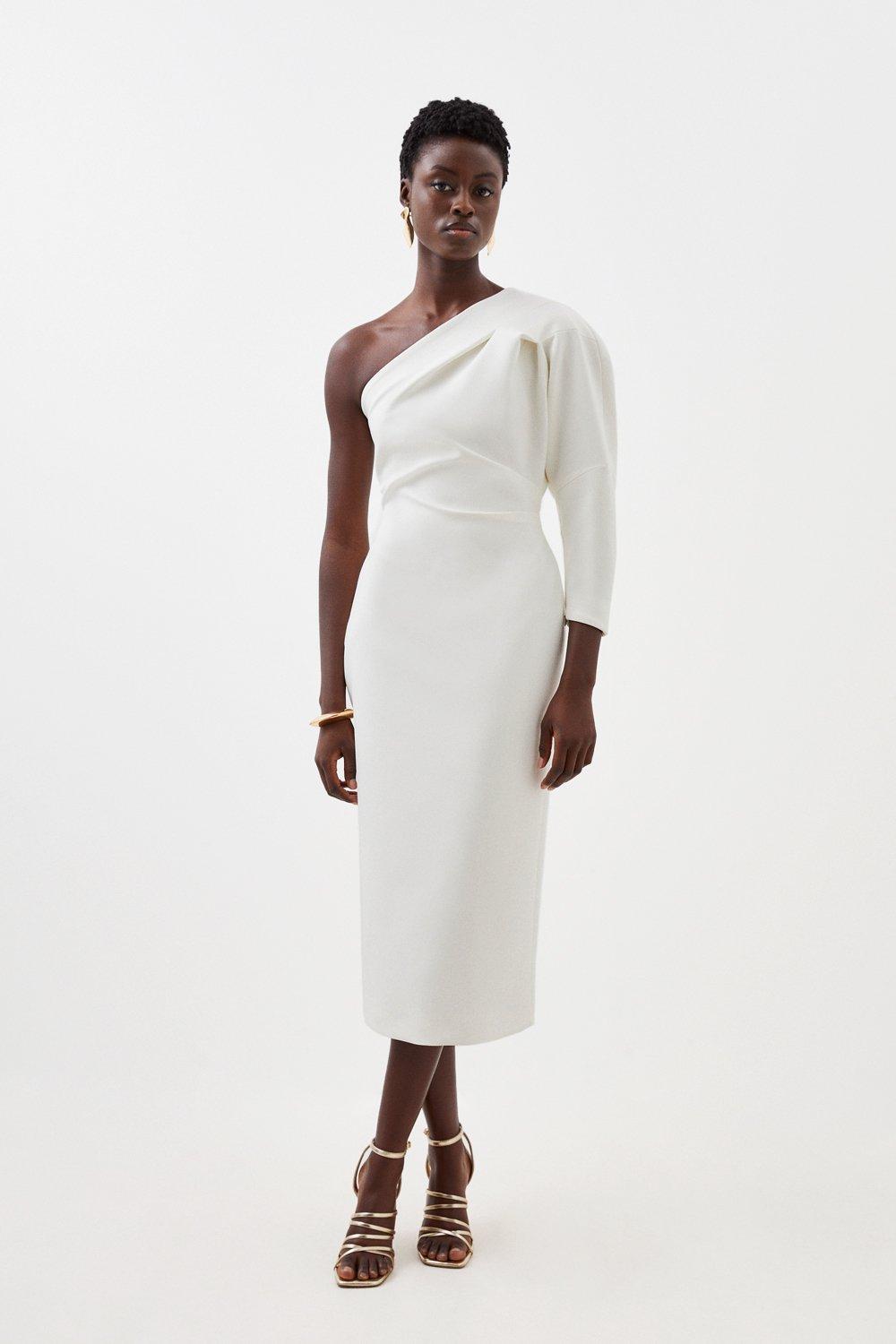 цена Индивидуальное компактное эластичное платье миди на одно плечо Karen Millen, белый