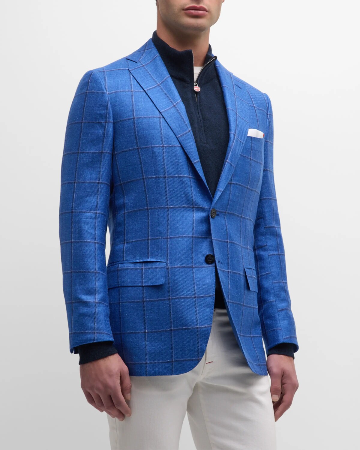 

Мужское спортивное пальто из смеси кашемира с оконным стеклом Kiton, цвет Blue