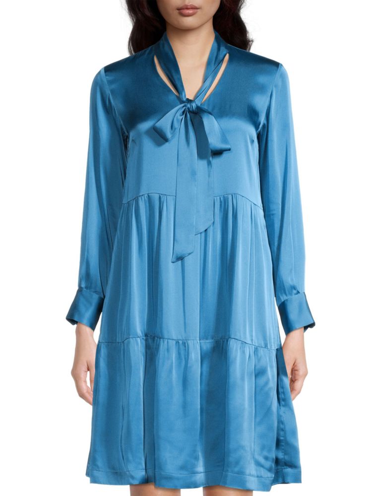 цена Платье-рубашка из смесового шелка с завязками на шее Rosso35, цвет Ultramarine Blue