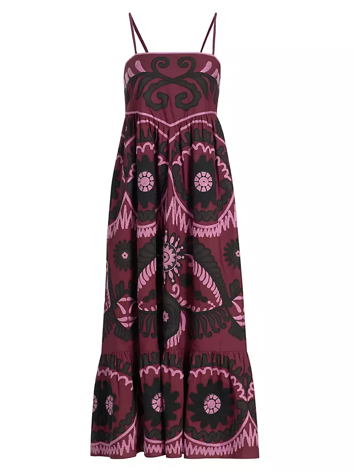Ярусное платье миди Charlough с геометрическим узором Sea, пурпурный