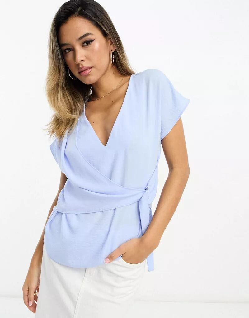 

Льняной топ ASOS ледяного синего цвета с V-образным вырезом и D-образным кольцом