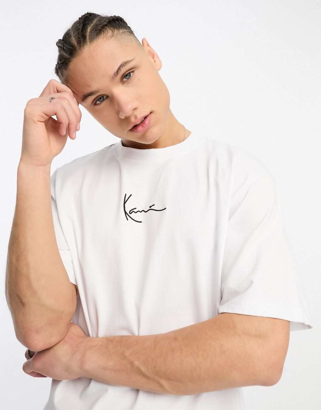 

Белая маленькая фирменная футболка Karl Kani Essential