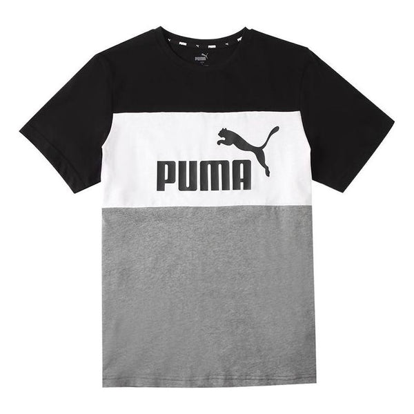 Футболка PUMA Logo Printing Colorblock Sports Round Neck Short Sleeve Black, черный
