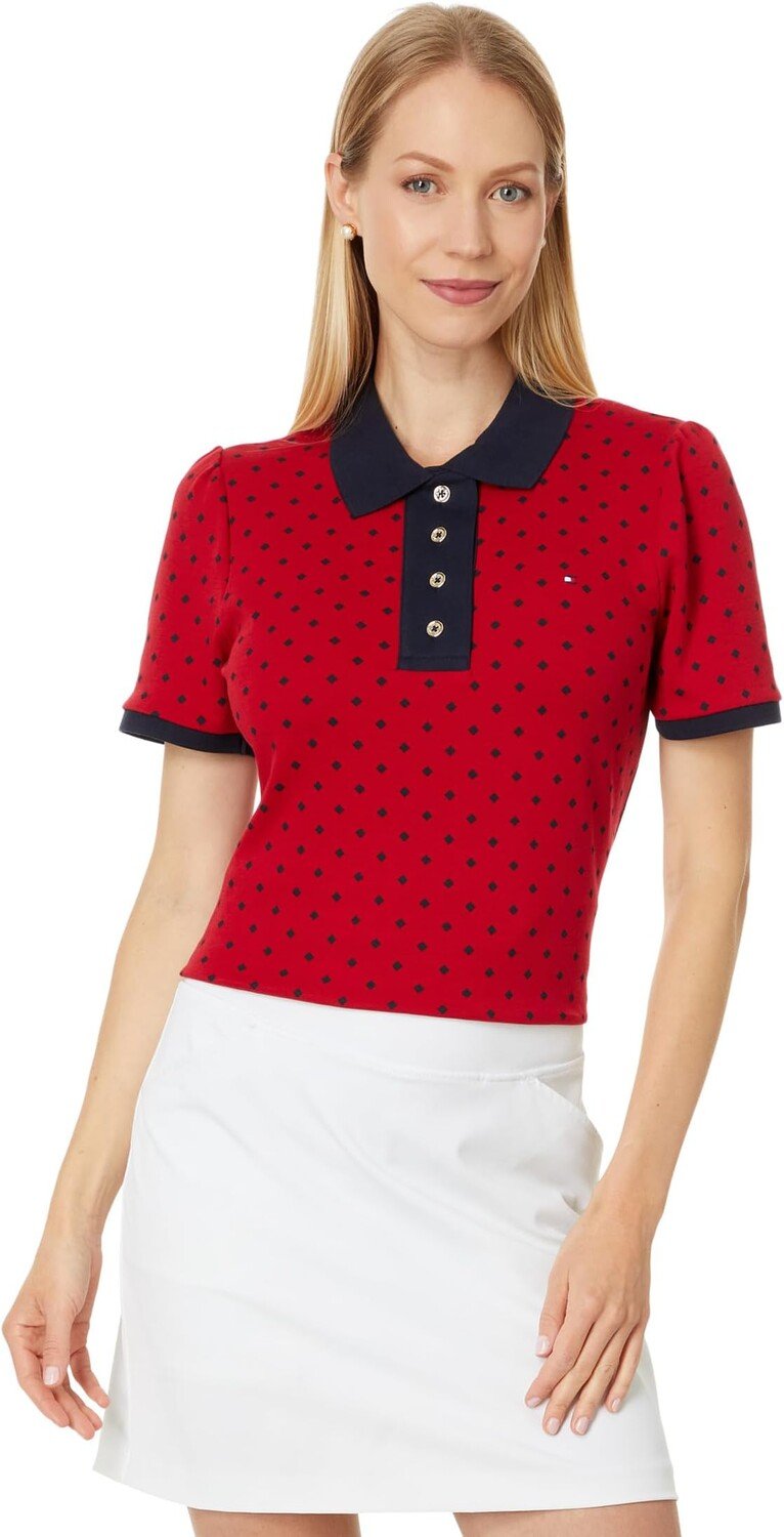 

Поло Tommy Hilfiger Puff Sleeve Dot Interlock Polo, цвет Chili Multi