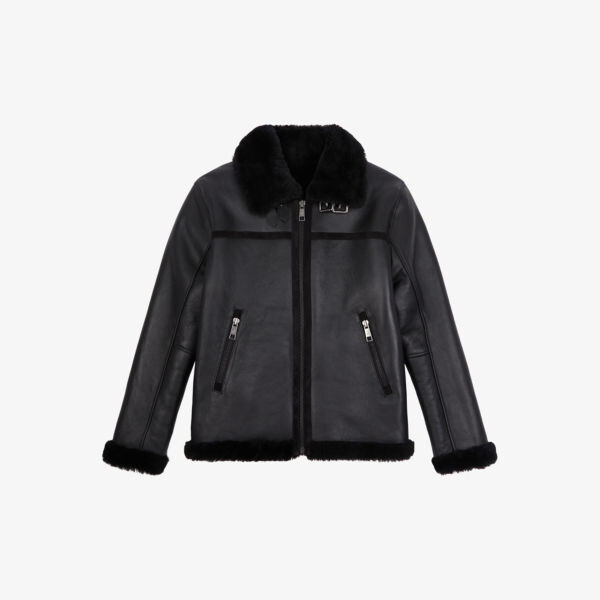 

Кожаная куртка на молнии с отделкой из овчины The Kooples, черный