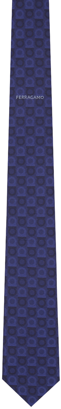 Темно-синий шелковый жаккардовый галстук Gancini Ferragamo