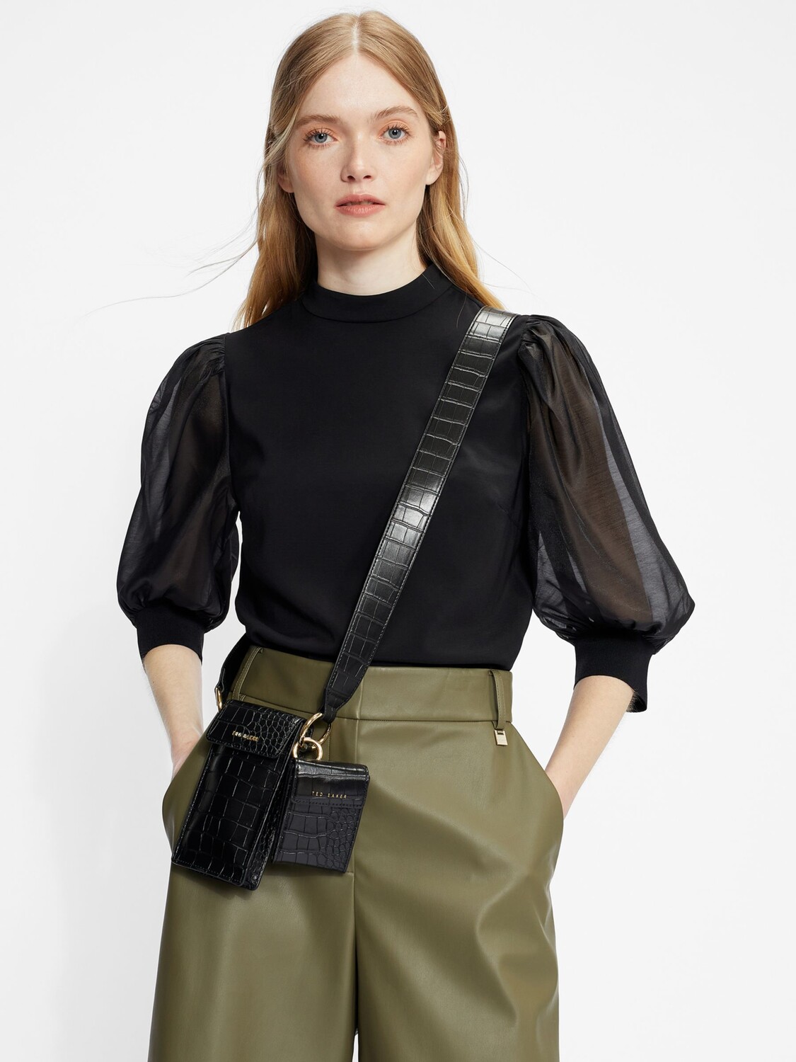 

Топ из органзы с объемными рукавами Ted Baker Micaeli, черный