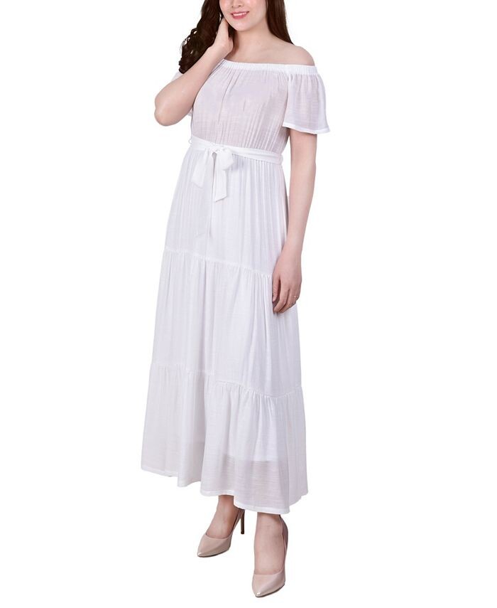 

Миниатюрное многоярусное платье макси с открытыми плечами NY Collection, белый