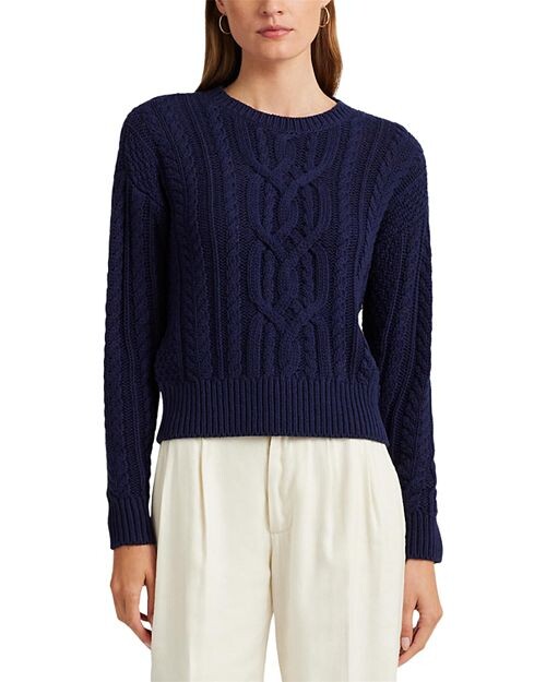 

Хлопковый свитер с круглым вырезом косой вязки Ralph Lauren, цвет Blue