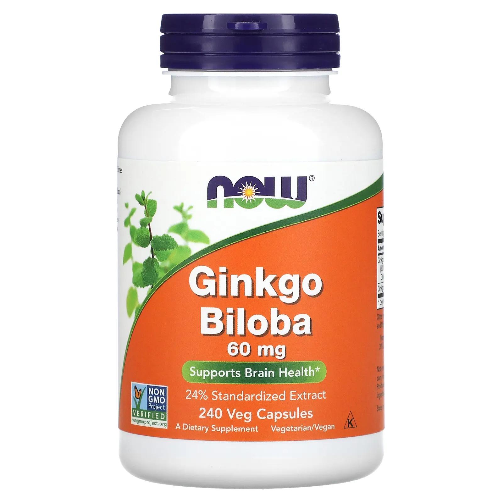 Now Foods Ginkgo Biloba 60 mg 240 Veg Capsules now ginkgo biloba 60mg 60 капс
