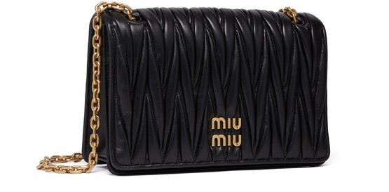 

Стеганая кожаная сумка через плечо Miu Miu, черный
