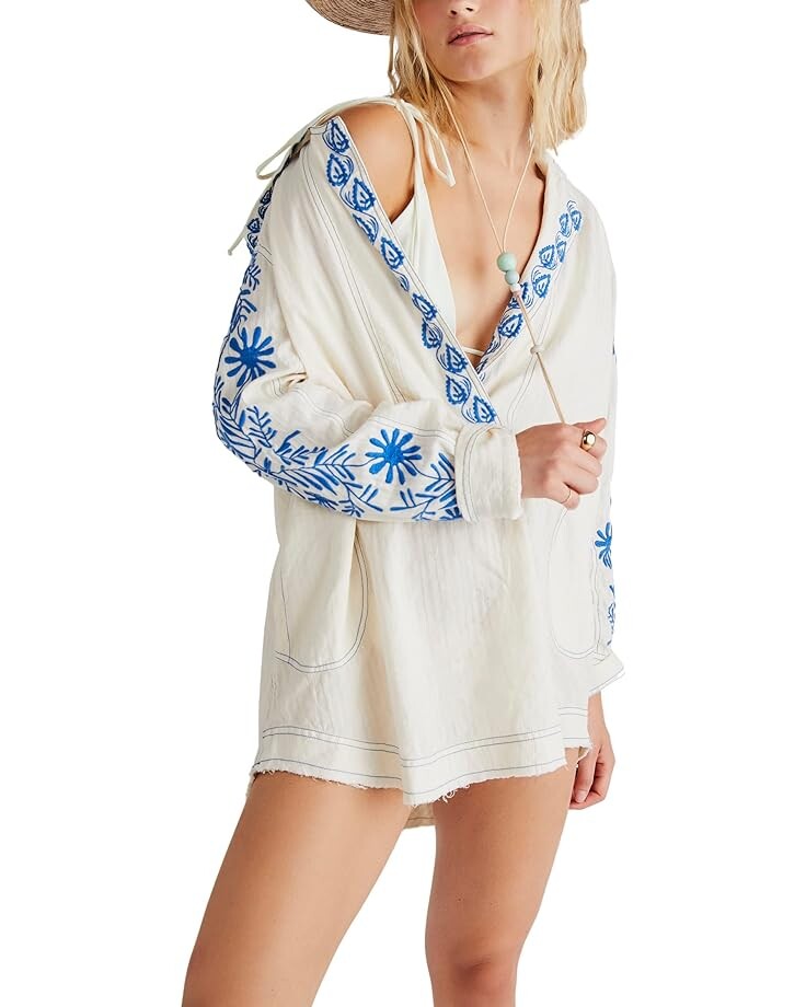 

Худи Free People Lagos Embroidered, слоновая кость, Бежевый