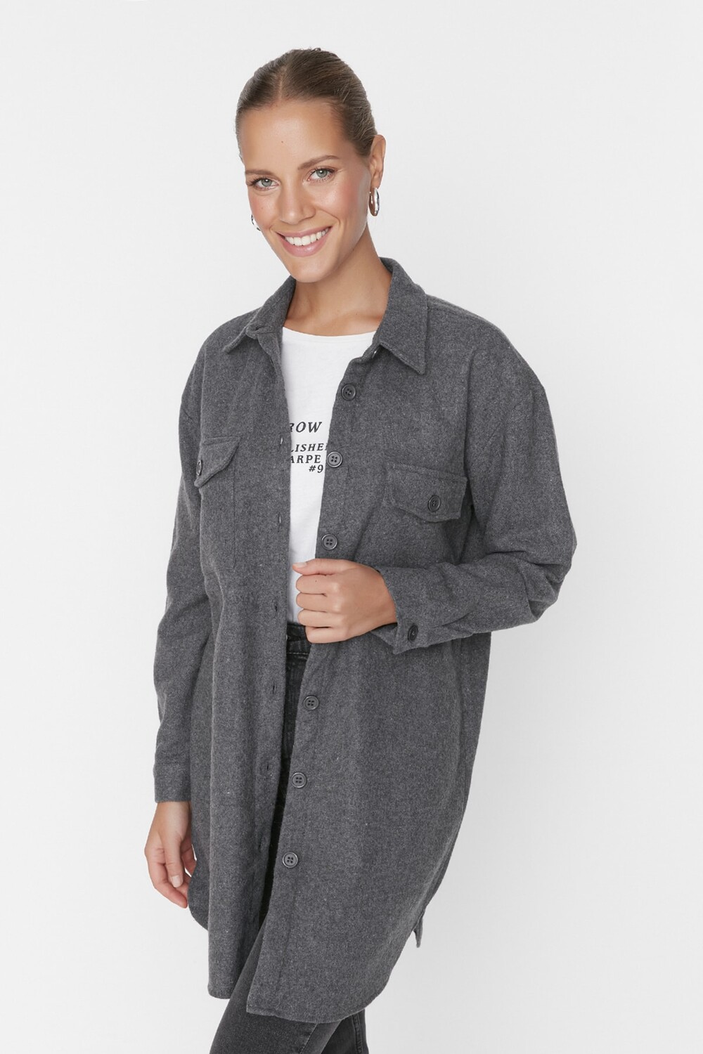 

Рубашка – Серая – Свободный крой Trendyol Modest, серый