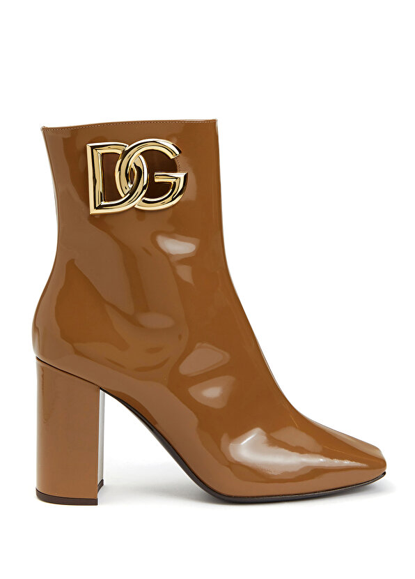 Бежевые женские кожаные ботинки с логотипом Dolce&Gabbana