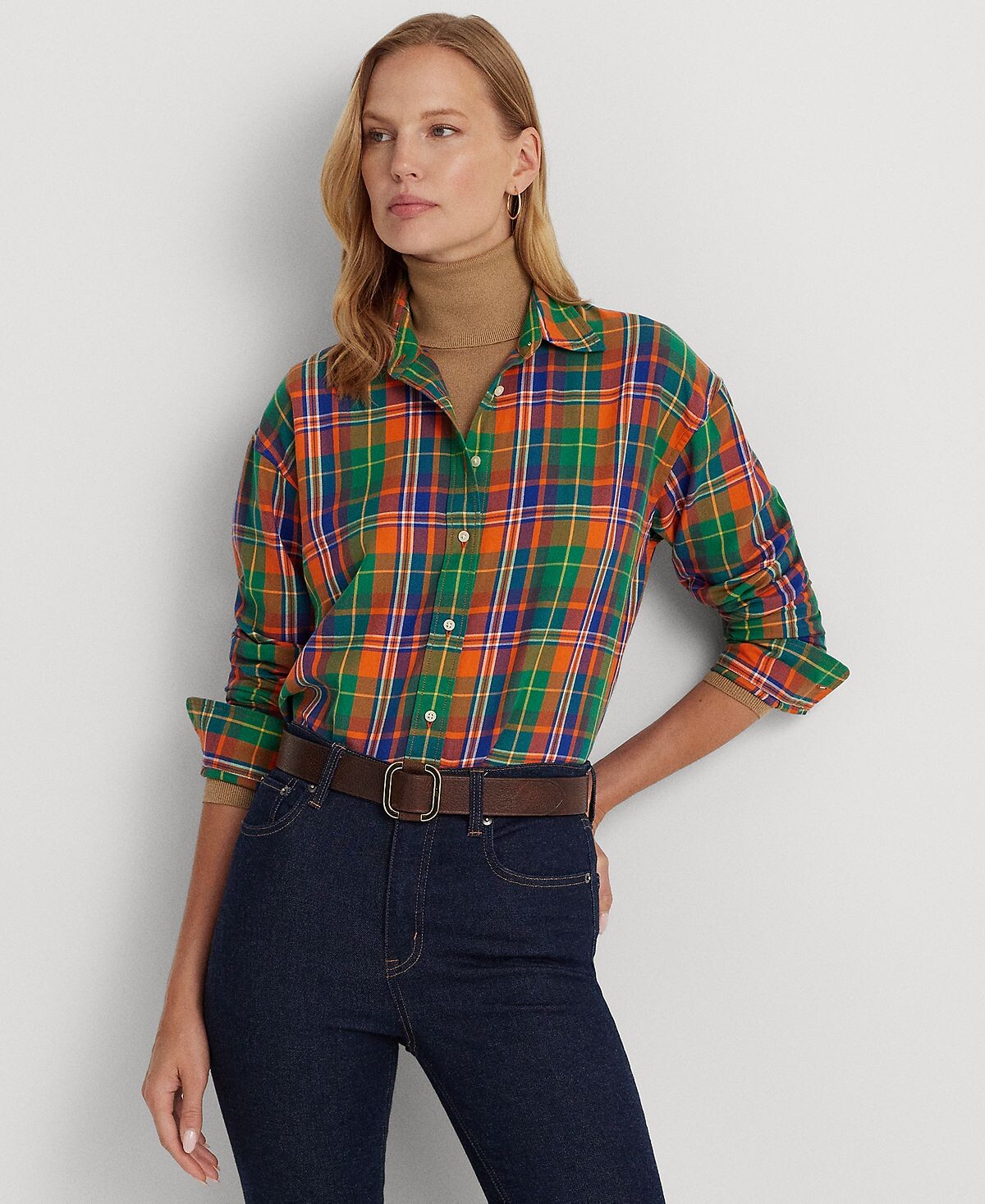 

Женская рубашка из хлопкового твила в клетку Lauren Ralph Lauren