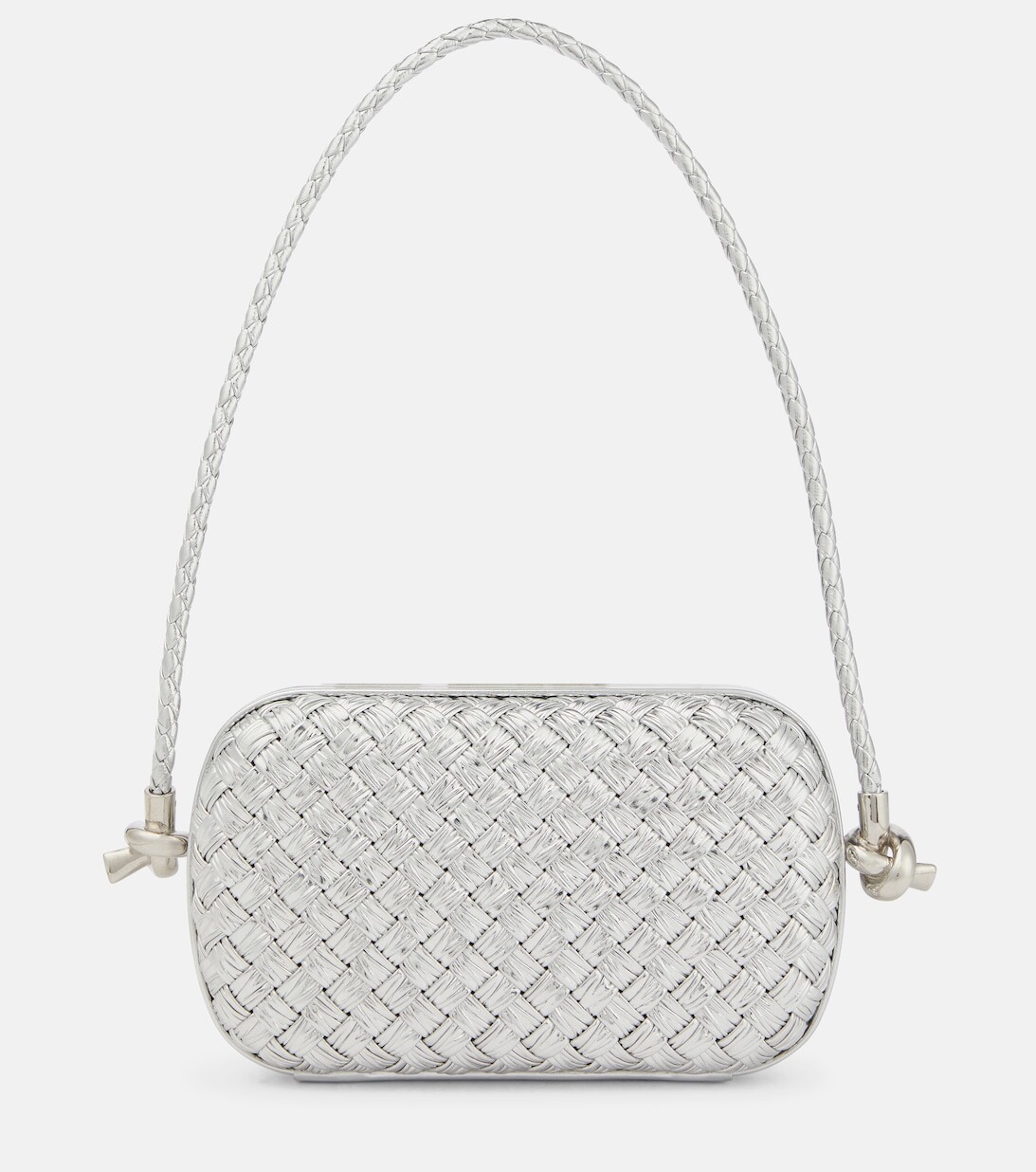

Мини-сумка через плечо Knot из металлизированной кожи Bottega Veneta, серебряный