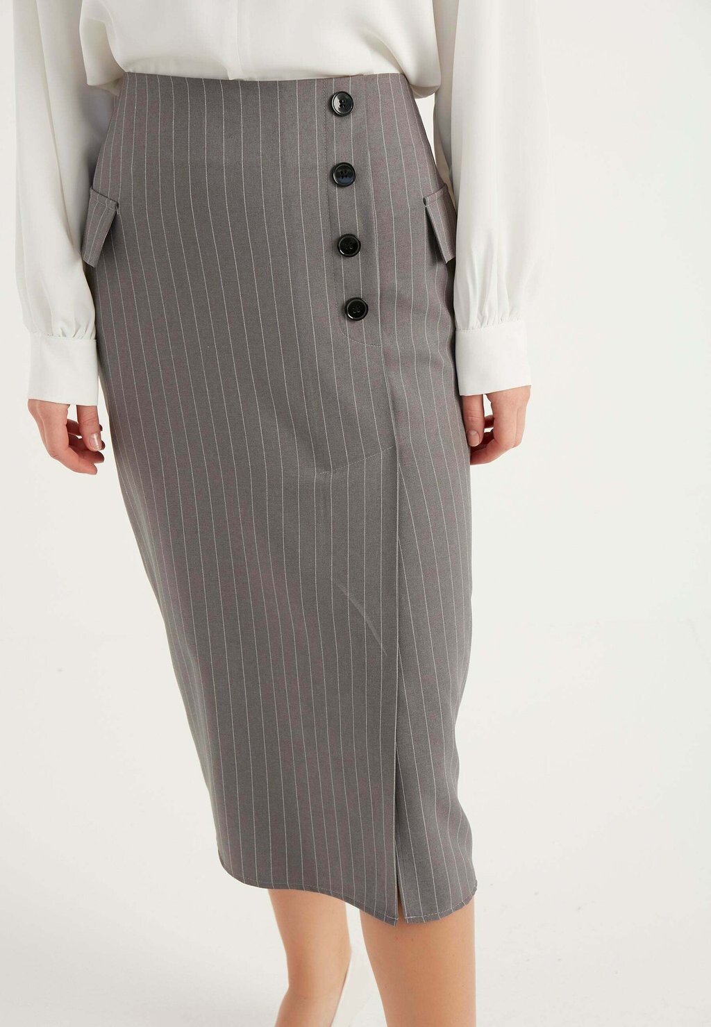 

Юбка-карандаш Striped Button Detail Slit Herita, цвет grey