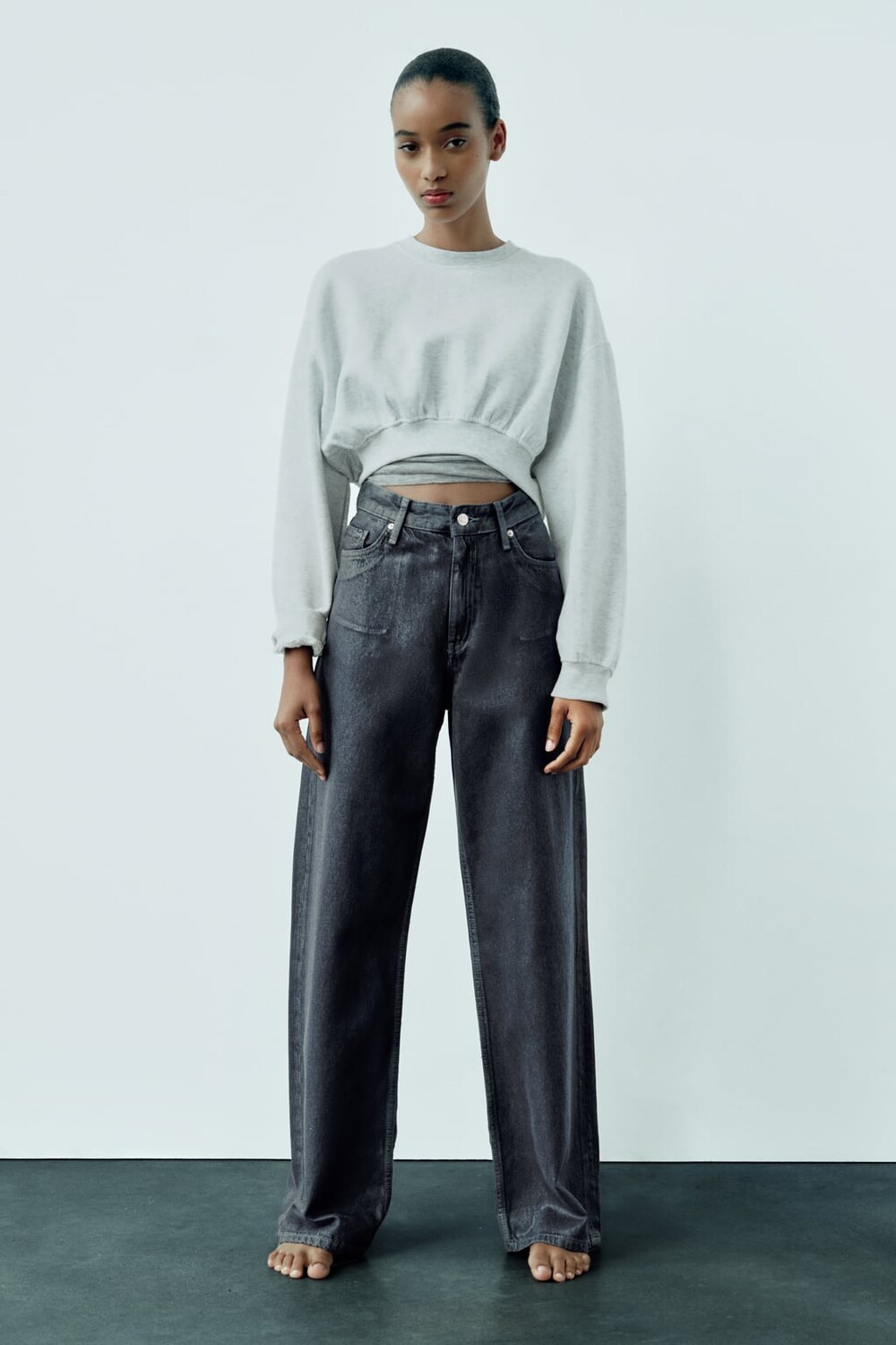 

Джинсы свободного кроя со средней посадкой Trf из фольги ZARA, синий