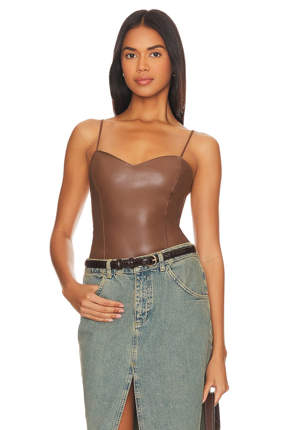 

Майка HEARTLOOM Simi Faux Leather Cami, цвет Cafe